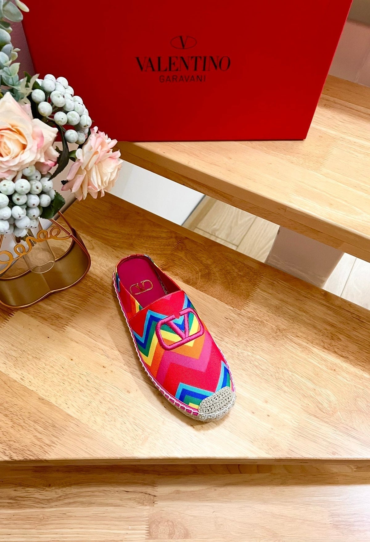 GARAVANI PRINTED COLORFUL CANVAS MULE WITH EMBROIDERED LOGO