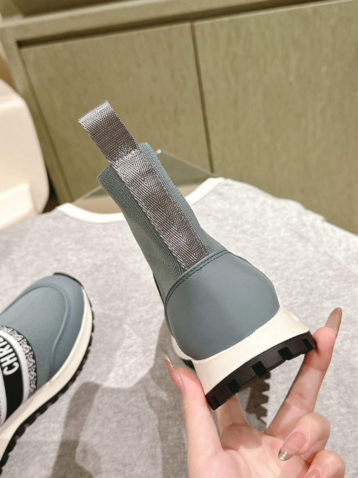 CD High-Top Sneaker 40mm Blue Grey Stretch Wool And Lambskin
