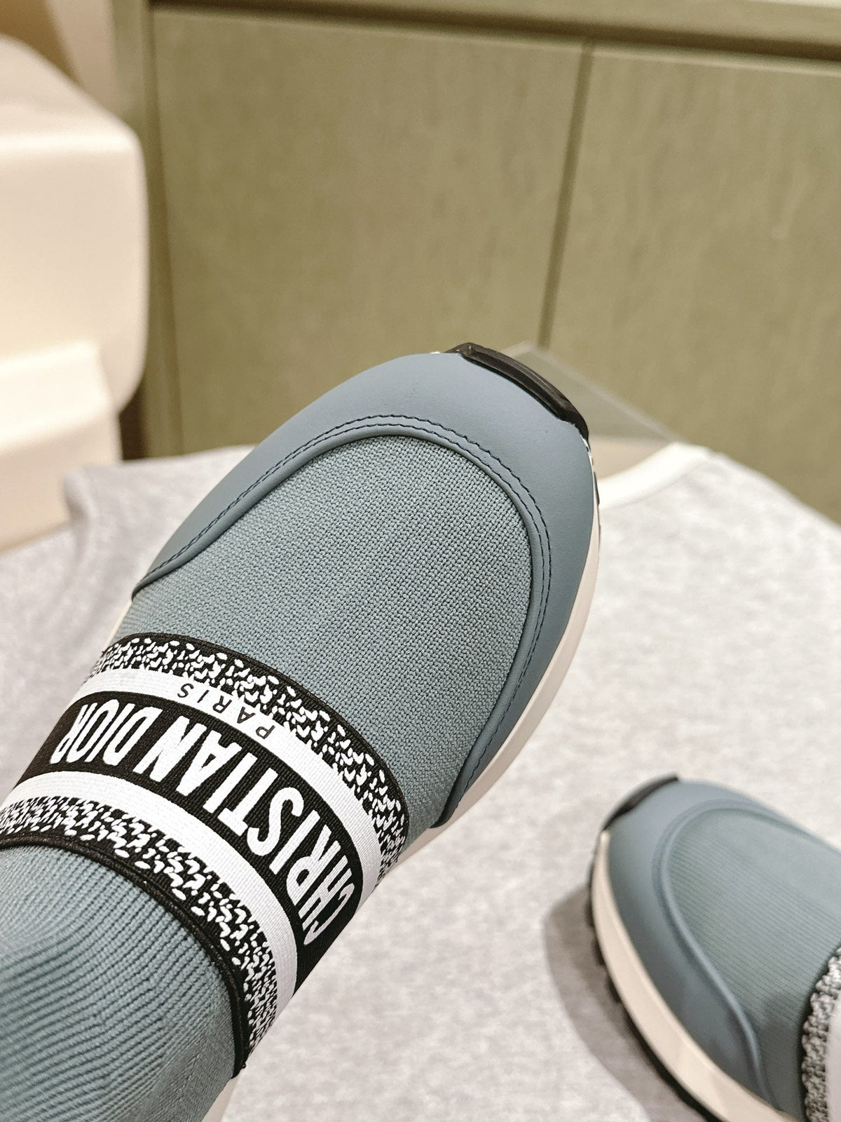 CD High-Top Sneaker 40mm Blue Grey Stretch Wool And Lambskin