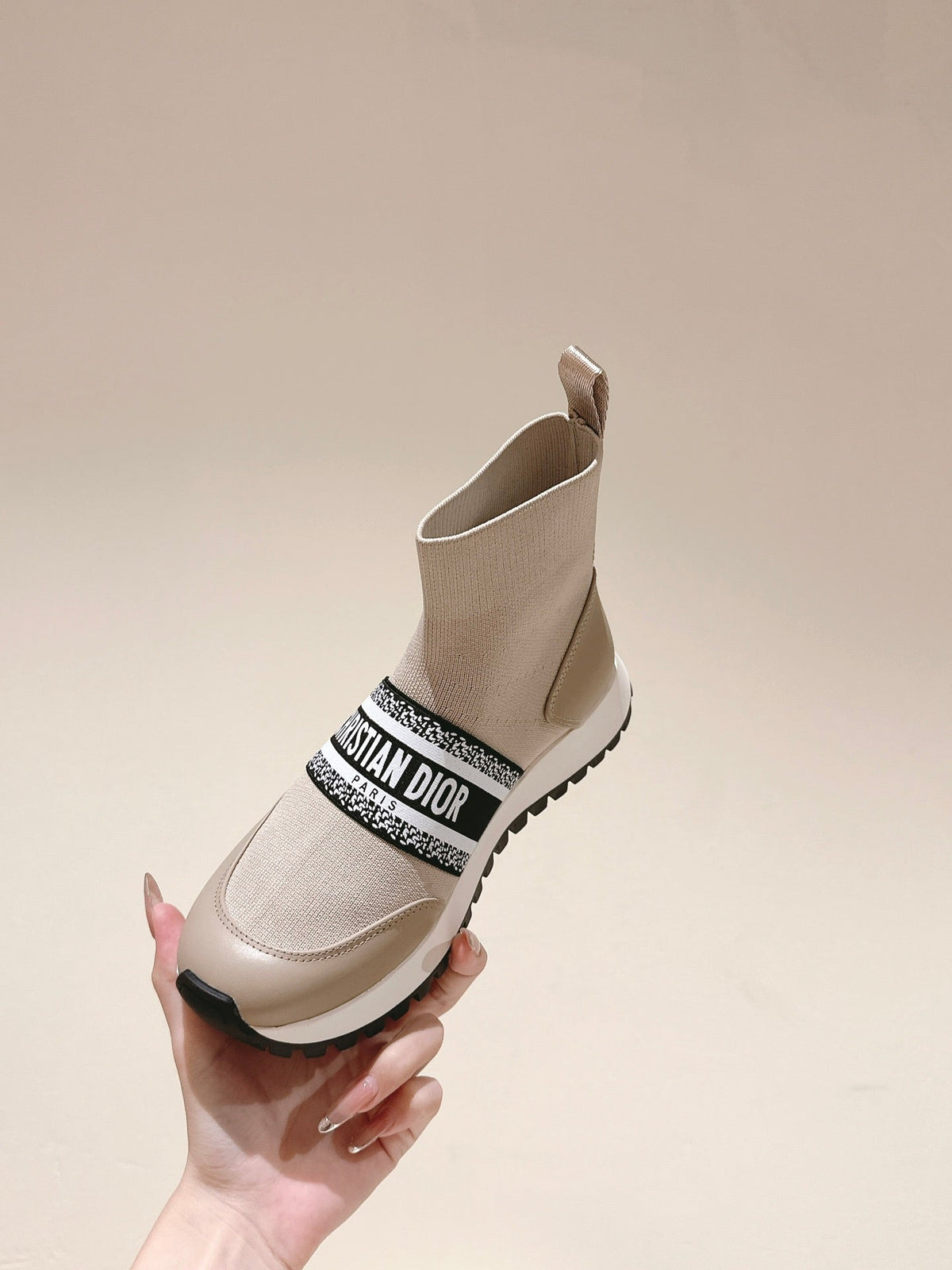 CD High-Top Sneaker 40mm Beige Stretch Wool And Lambskin