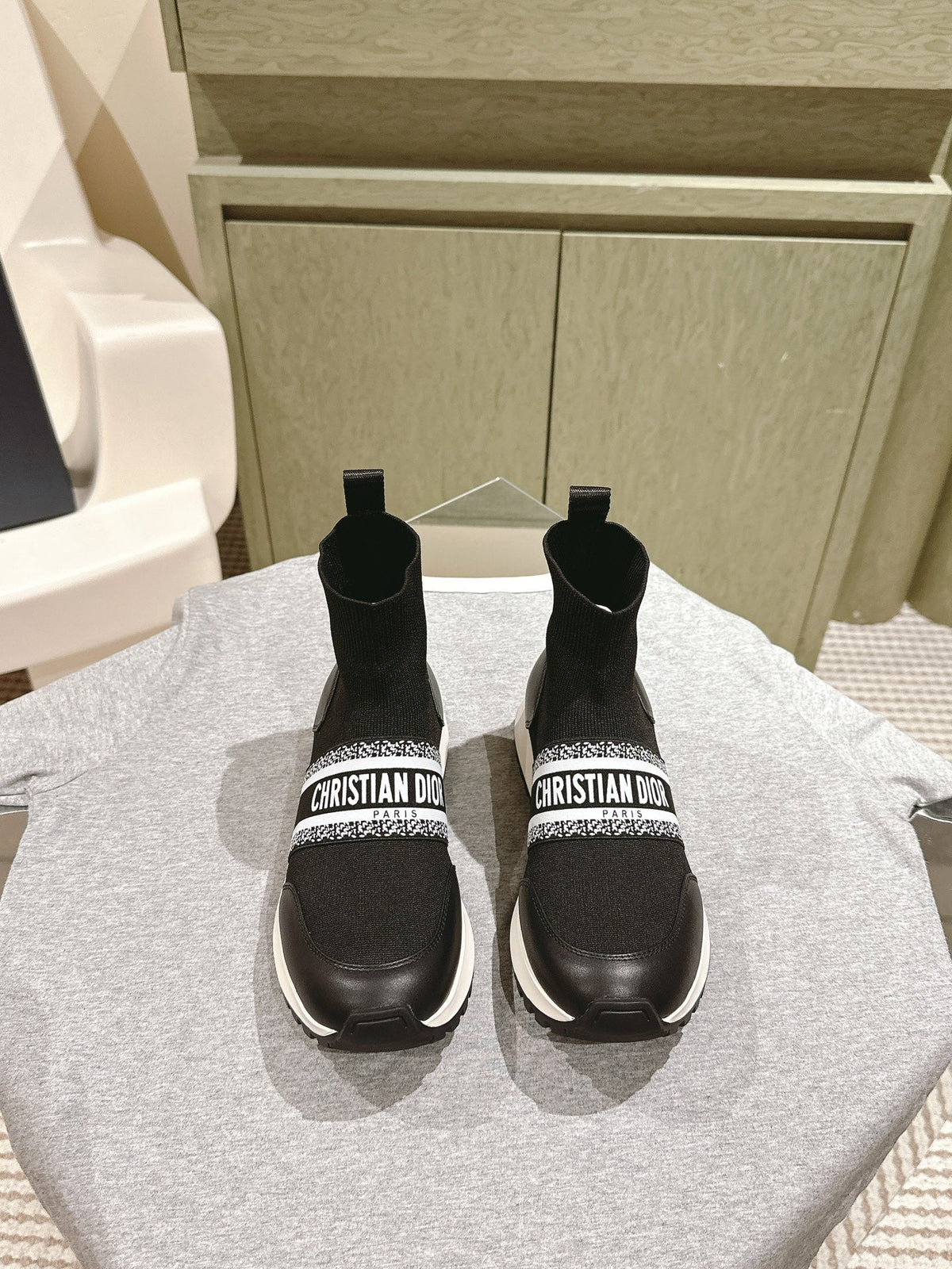 CD High-Top Sneaker 40mm Black Stretch Wool And Lambskin