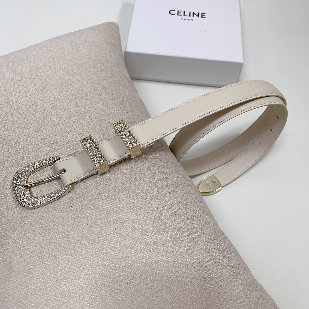 CL 25 MM MARCO BELT WITH STRASS IN WHTE CALFSKIN GOLD HARDWARE