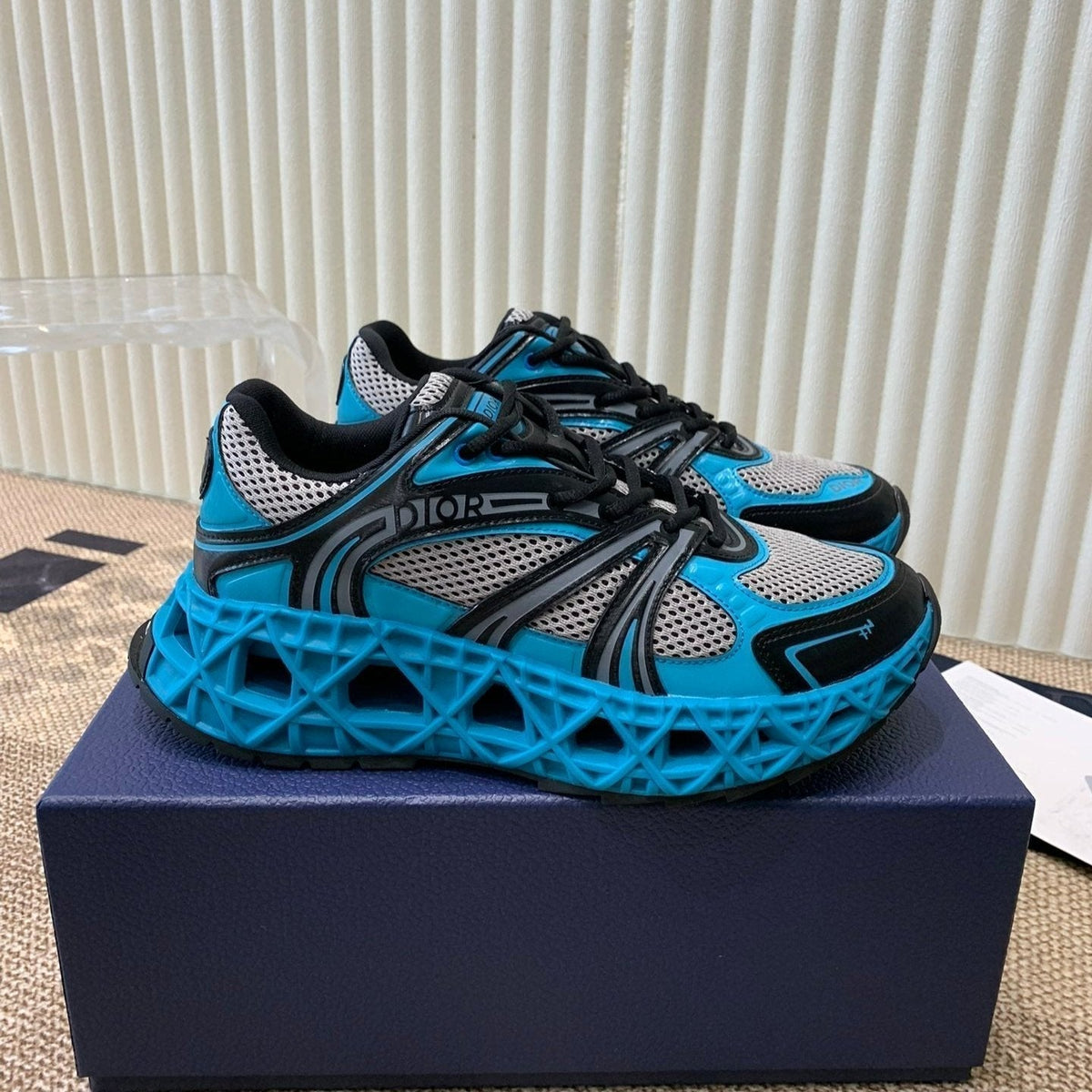 CD Sneaker B35 In Blue Mix White Black Calfskin And Fabric 113121