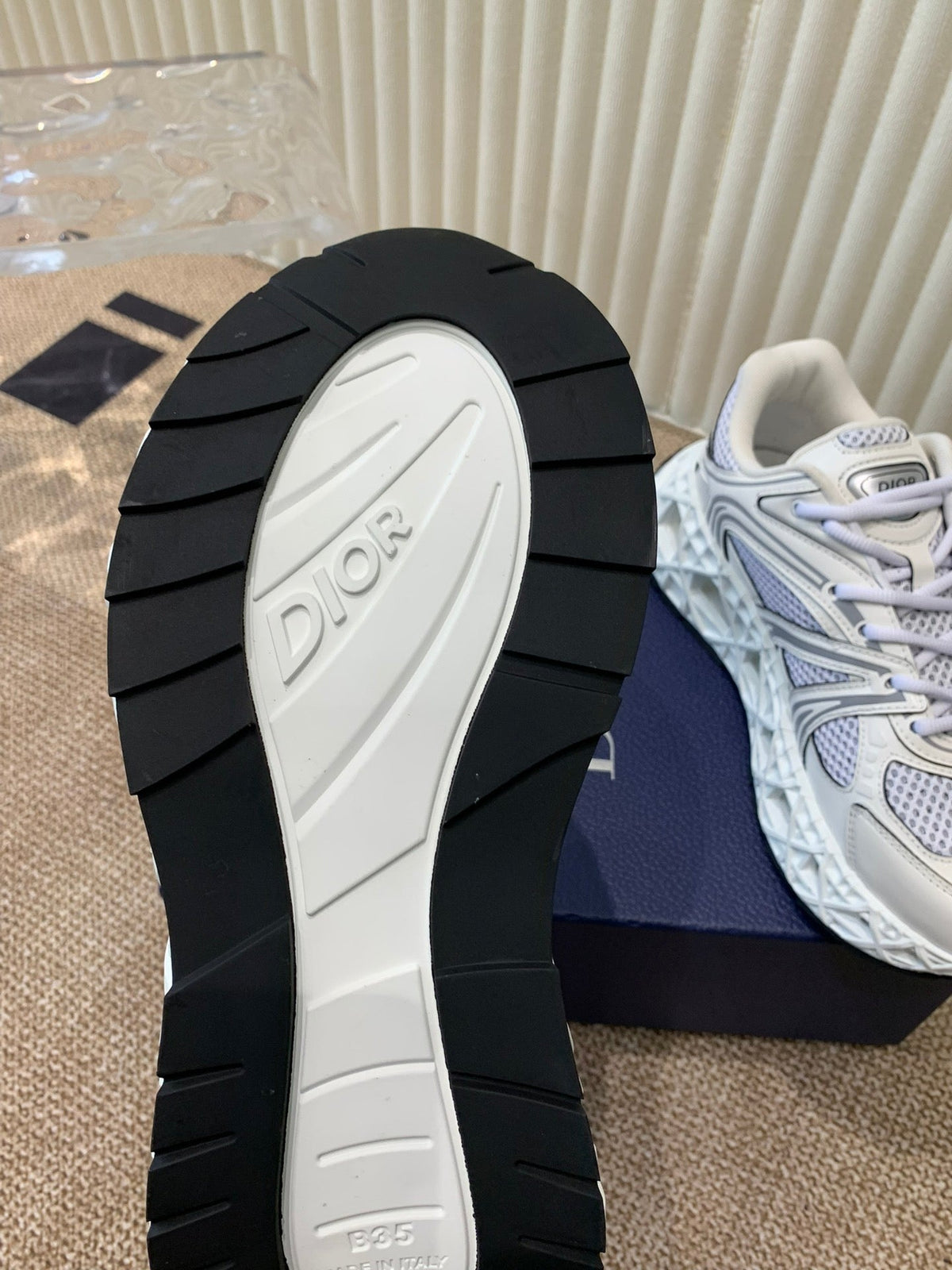 CD Sneaker B35 In White Mix Ivory White Calfskin And Fabric 113127