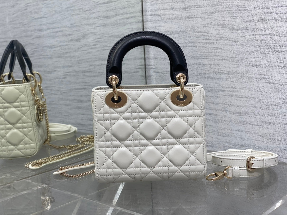 mini lady 17 white black lambskin