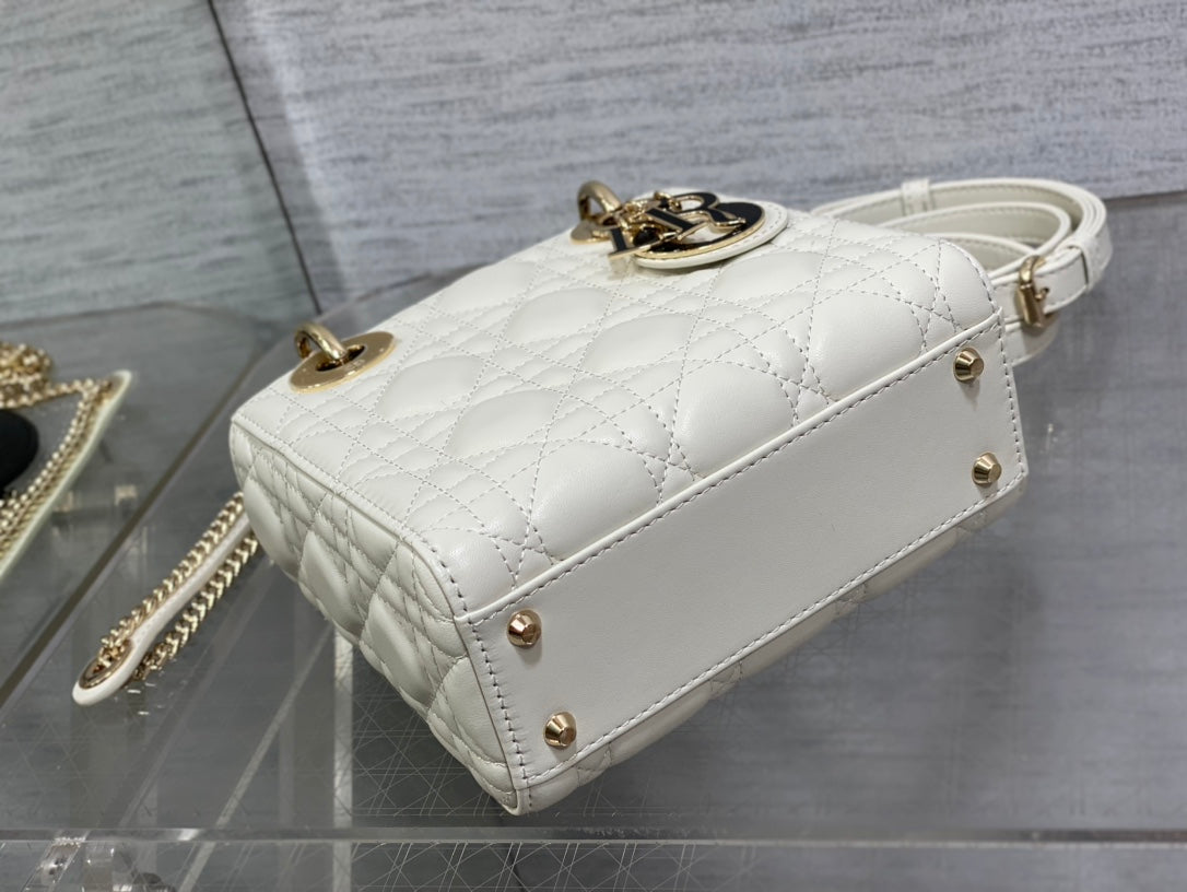 mini lady 17 white black lambskin