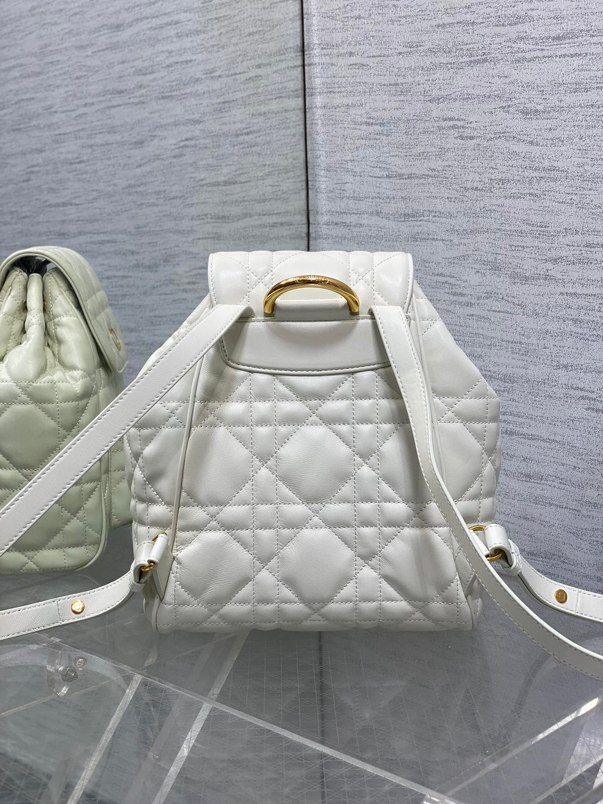 SMALL 23 CARO BACKPACK IN WHITE MACROCANNAGE LAMBSKIN