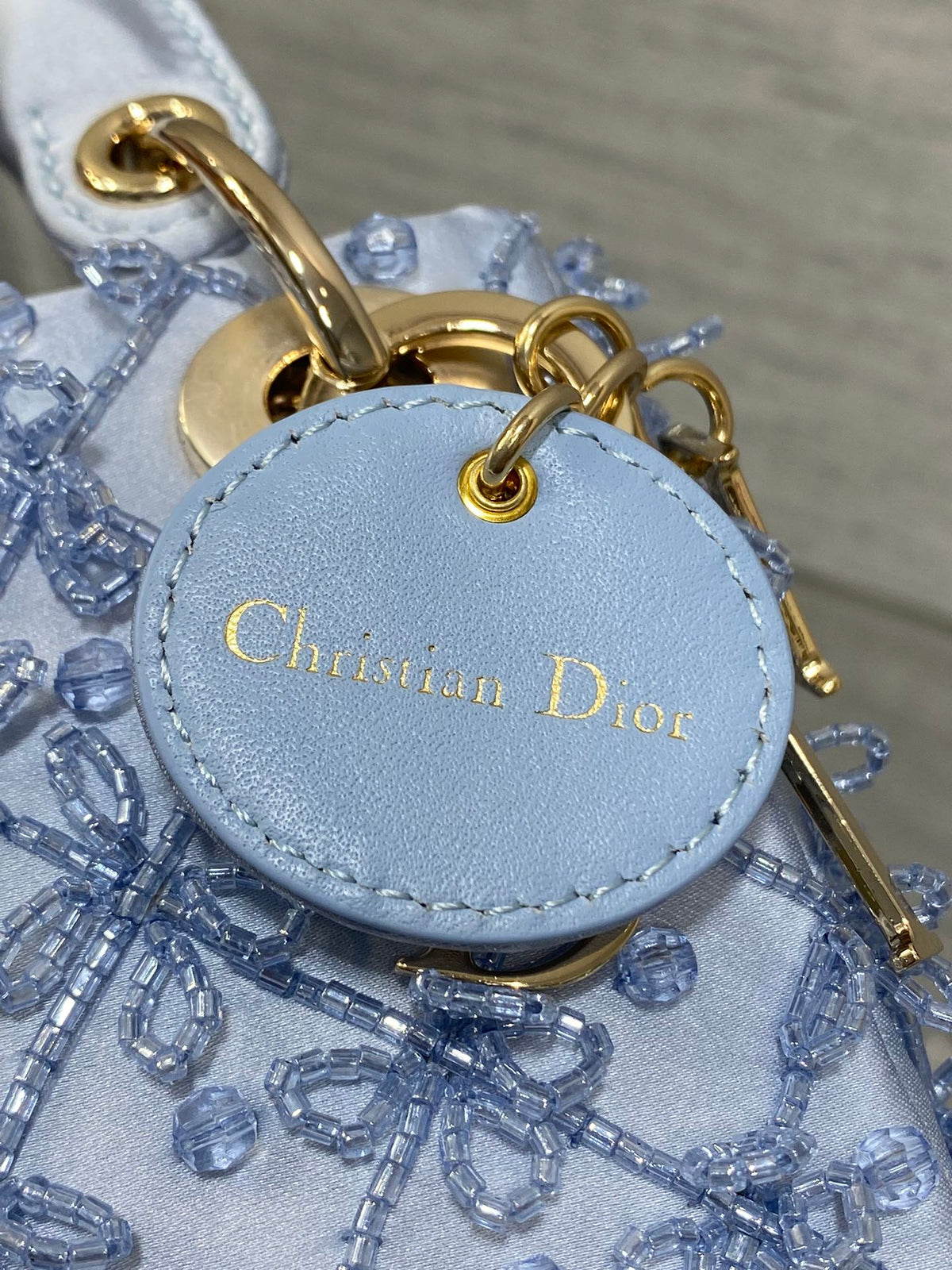 MICRO 12 LADY BAG IN CERULEAN BLUE SATIN WITH BEADING
