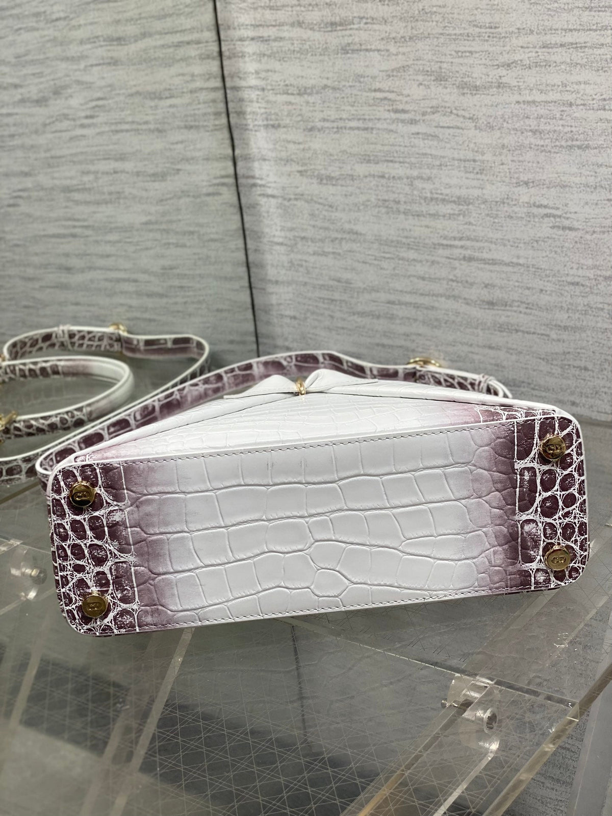 Dior 2025 Crocodile Pattern Bag 28cm White Purple Leather 272527