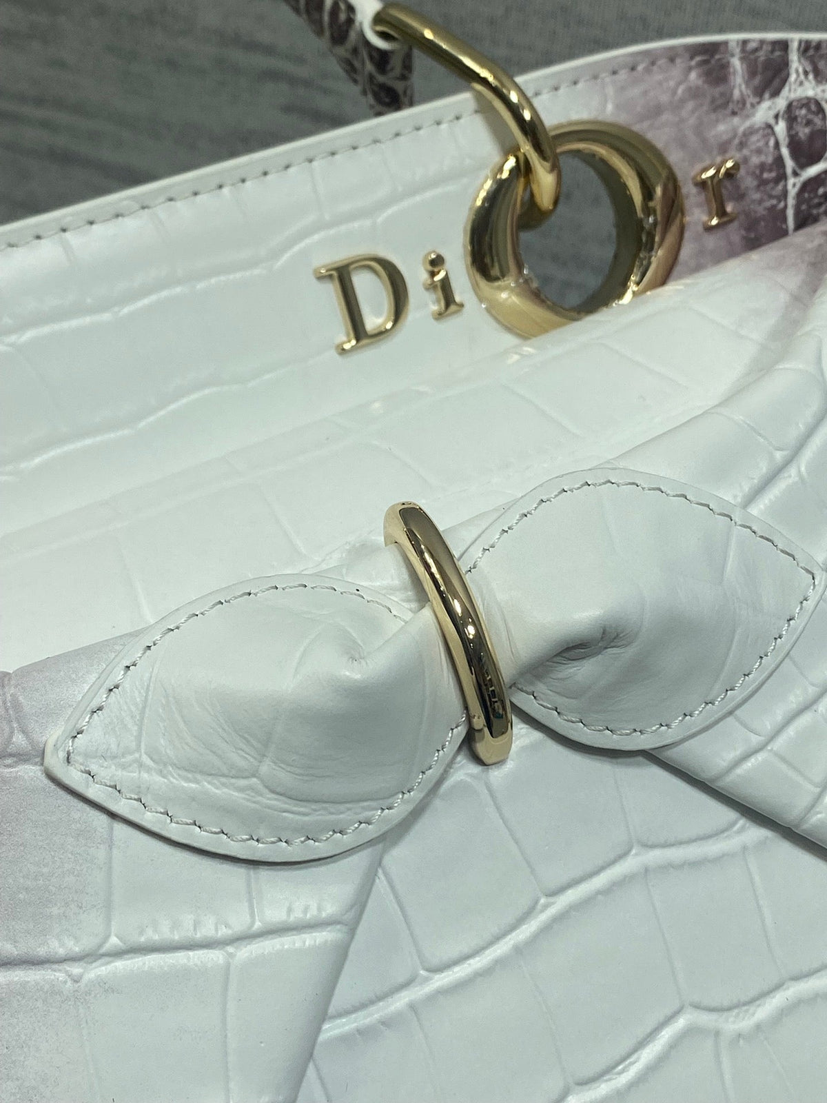 Dior 2025 Crocodile Pattern Bag 28cm White Purple Leather 272527