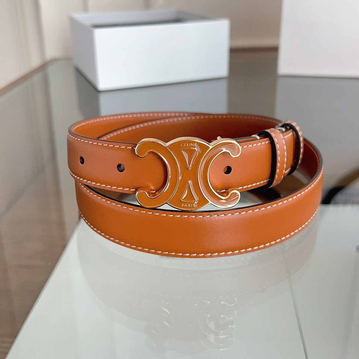 CELINE 26S BELT 25 MM IN BROWN CALFSKIN 669838