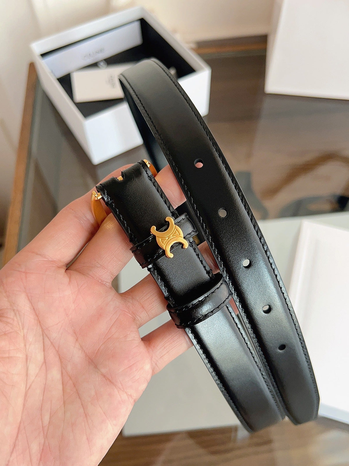 CELINE 26S BELT 25 MM IN BLACK CALFSKIN 669844