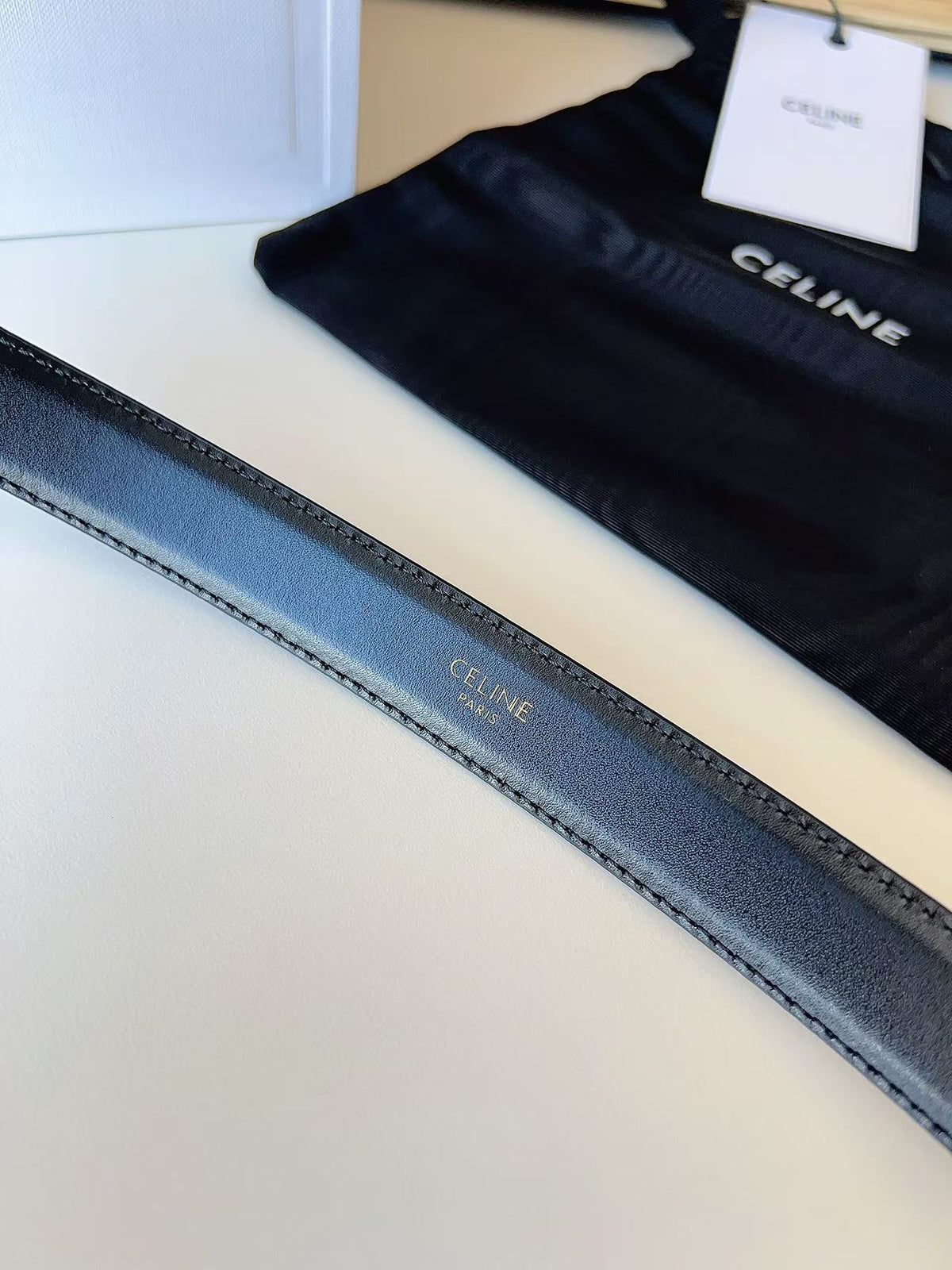 CELINE 26S BELT 25 MM IN BLACK CALFSKIN 672305