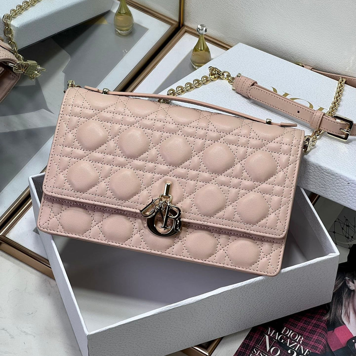 MY CD 24 TOP HANDLE BAG PASTEL PINK LAMBSKIN