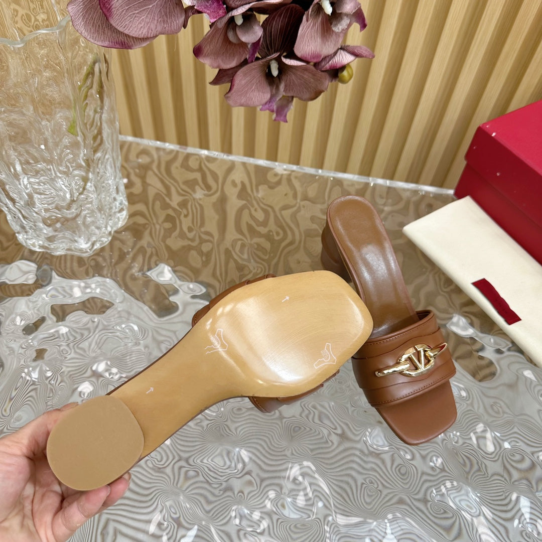 High Heel 70 Mule Sandal The Bold Edition Vlogo Square Toe Brown