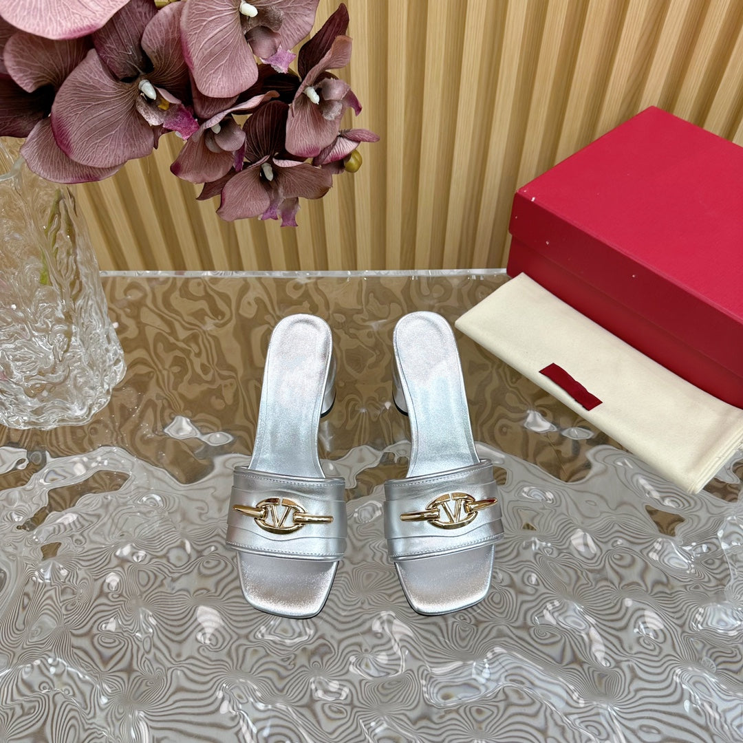 High Heel 70 Mule Sandal The Bold Edition Vlogo Square Toe Silver
