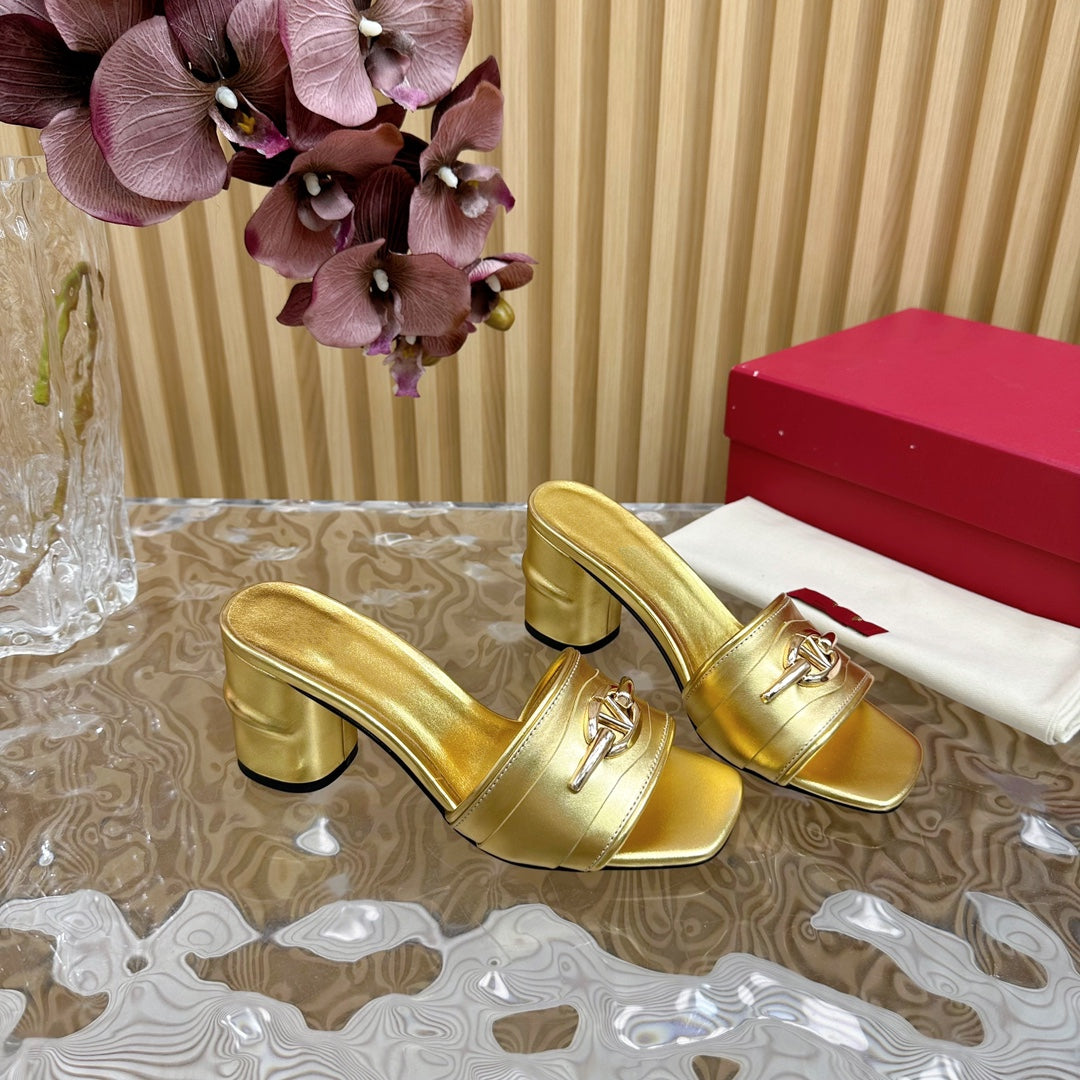 High Heel 70 Mule Sandal The Bold Edition Vlogo Square Toe Gold