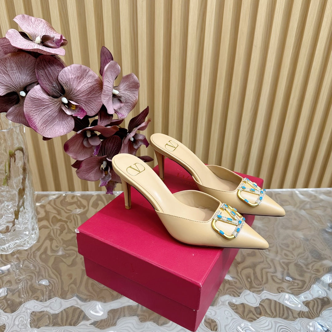 HIGH PUMP MULE 80MM IN SEPIA TAN CALFSKIN