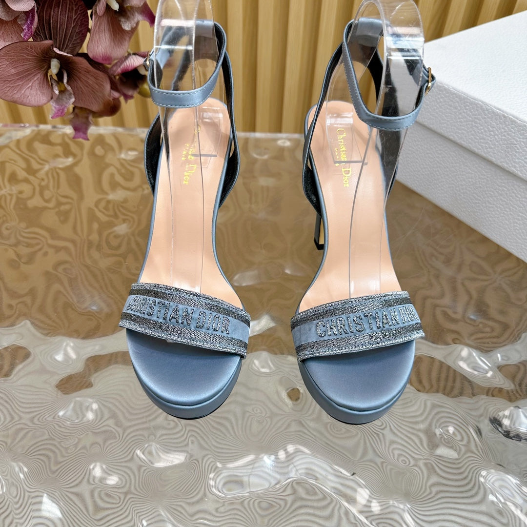 CD Dway Heeled Sandal 120mm Blue Silk And Lambskin