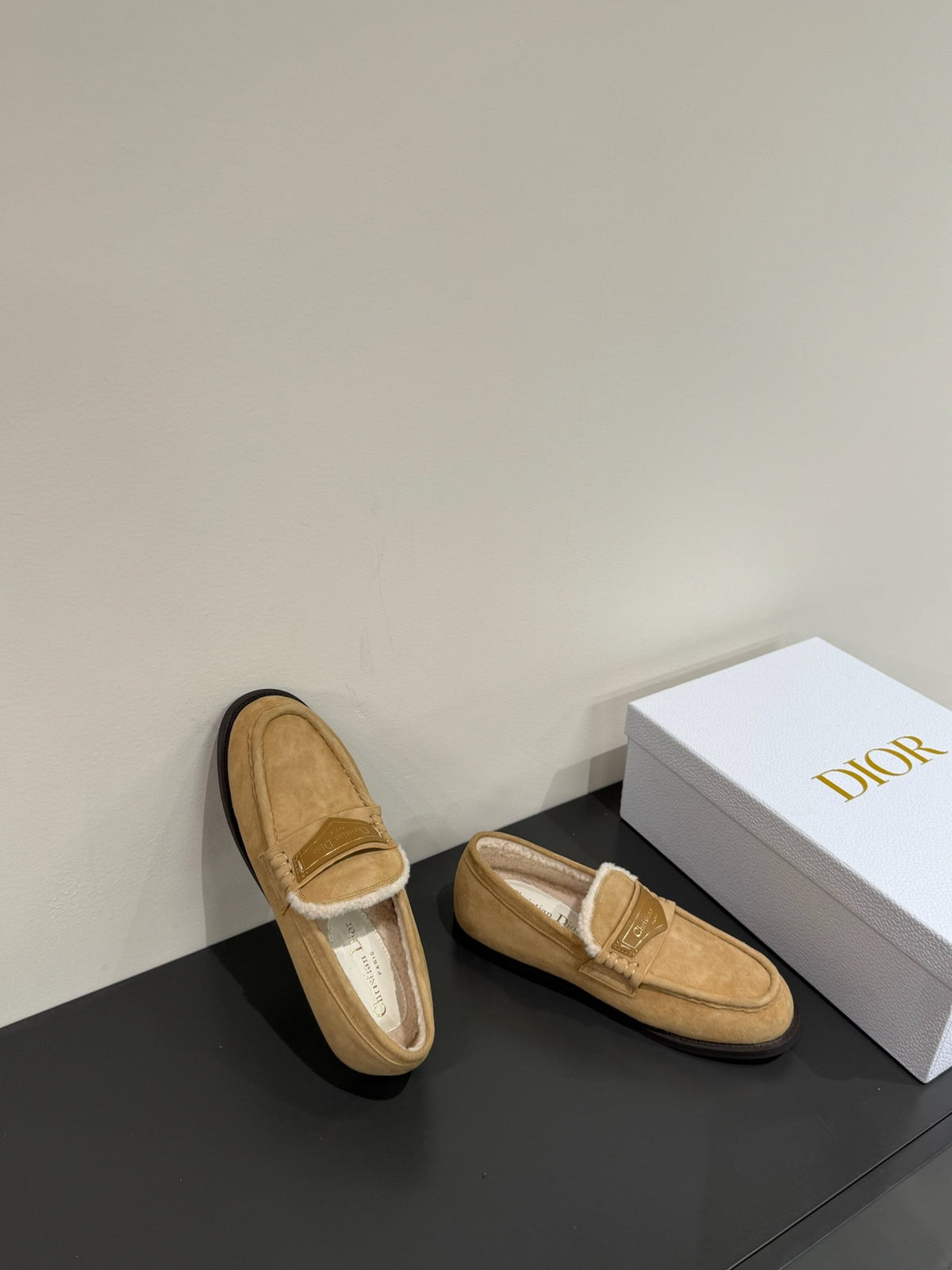 CD Loafers In Beige Brown Suede And Fleece Lining 109295