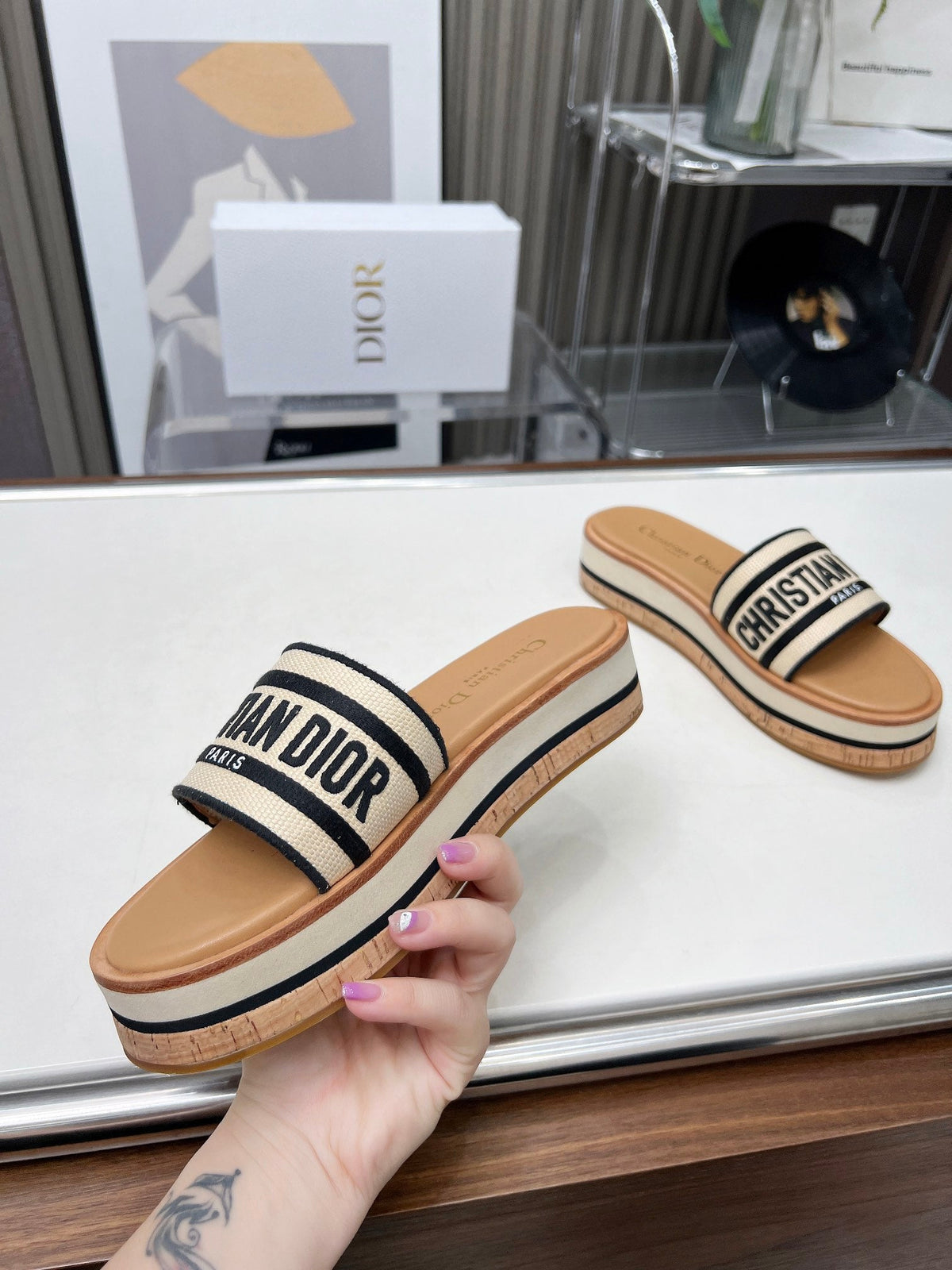 CD Dway 40 Brown Canvas Platform Sandal 218500