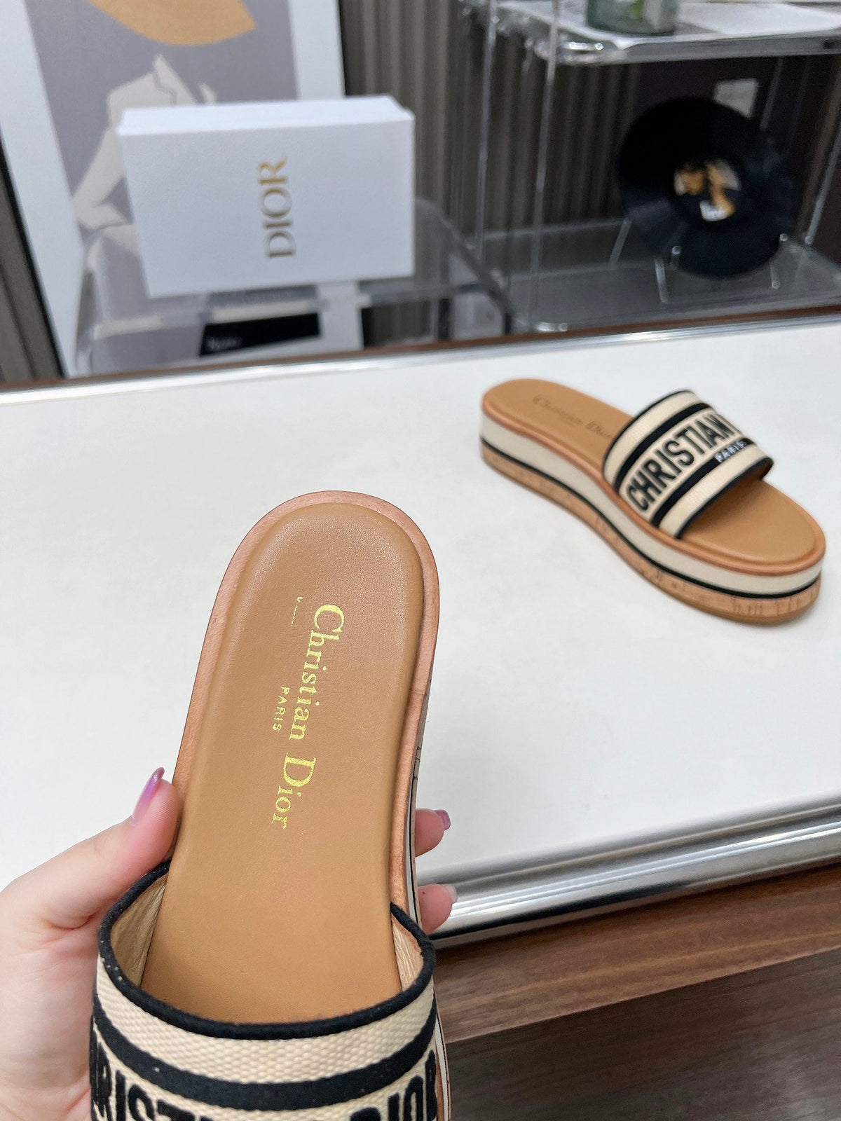 CD Dway 40 Brown Canvas Platform Sandal 218500