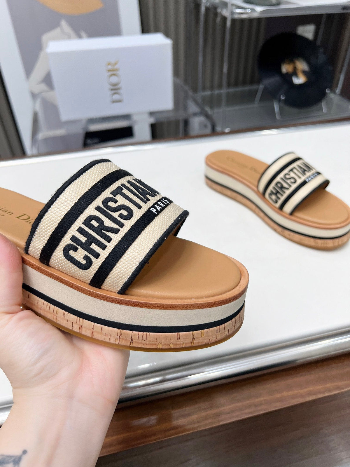 CD Dway 40 Brown Canvas Platform Sandal 218500