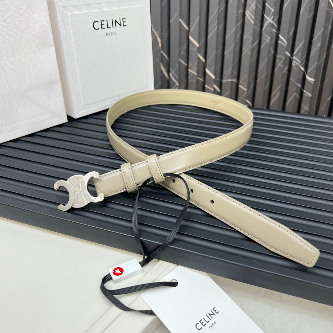 CL TRIOMPHE 25 MM BELT IN OLIVE GREEN CALFSKIN SILVER HARDWARE
