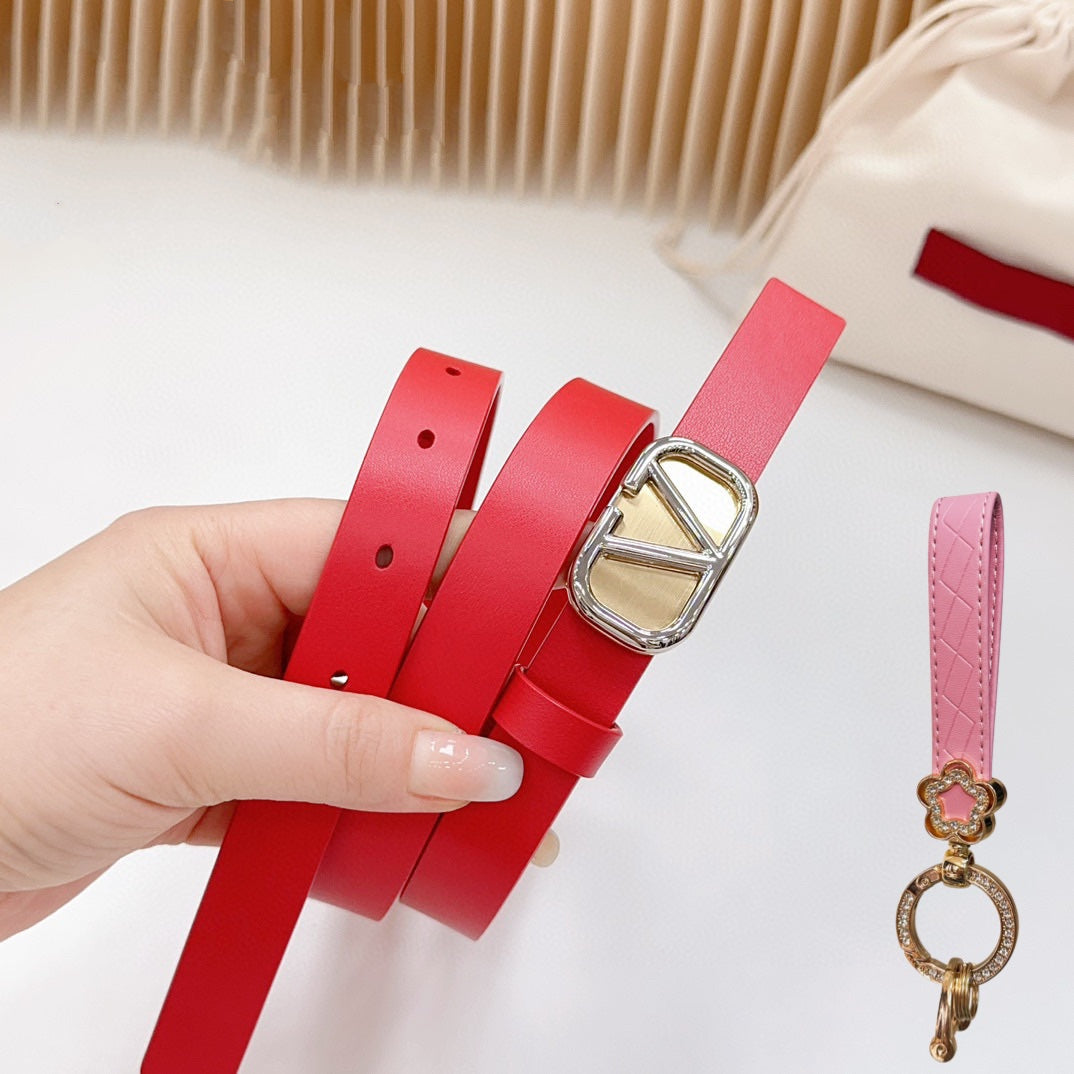 Gold Vlogo and Silver Hardware Buckle Red Calfskin 20mm