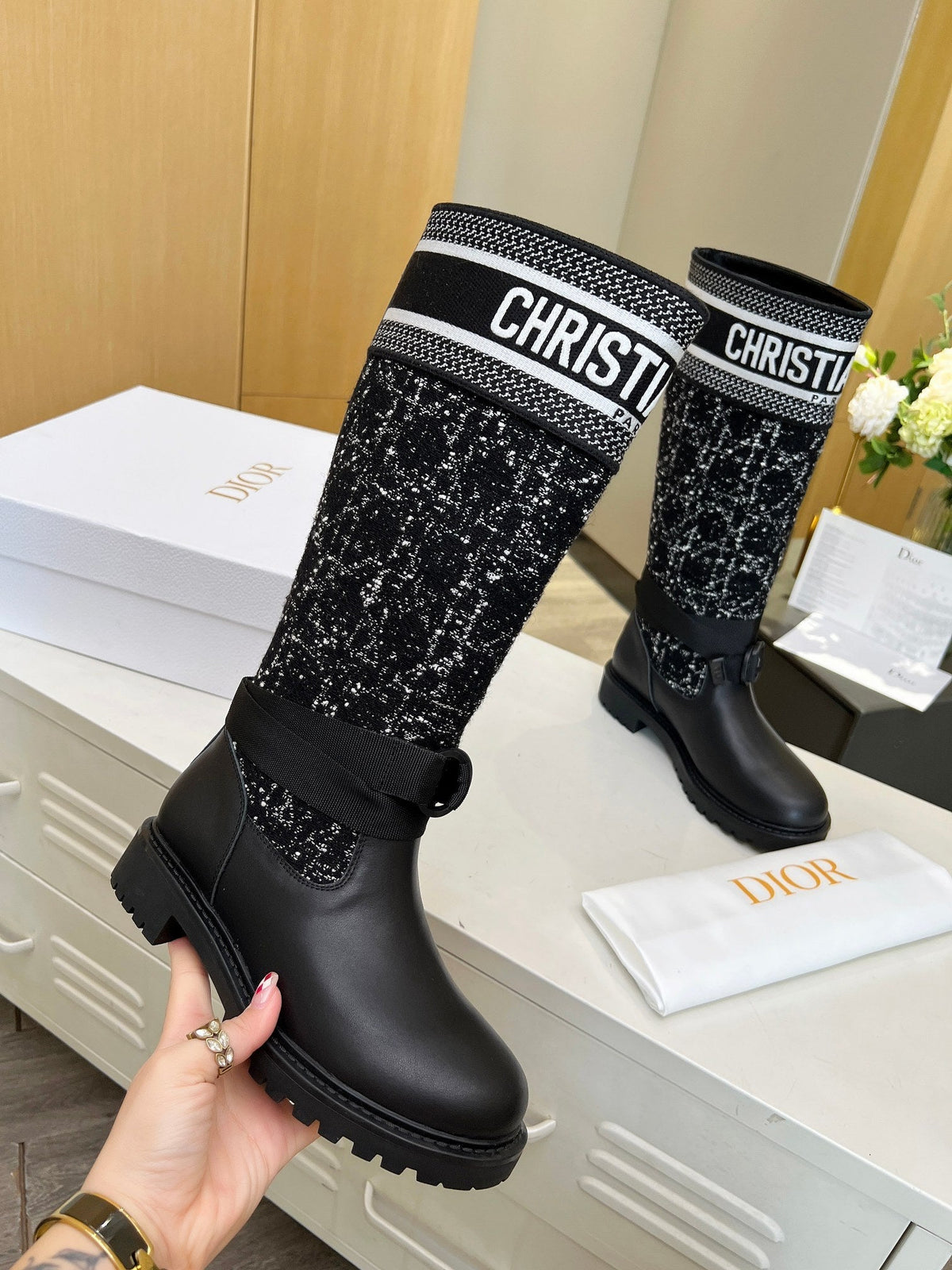 D-Major Boot In Black Denim Fabric And Lambskin 107716
