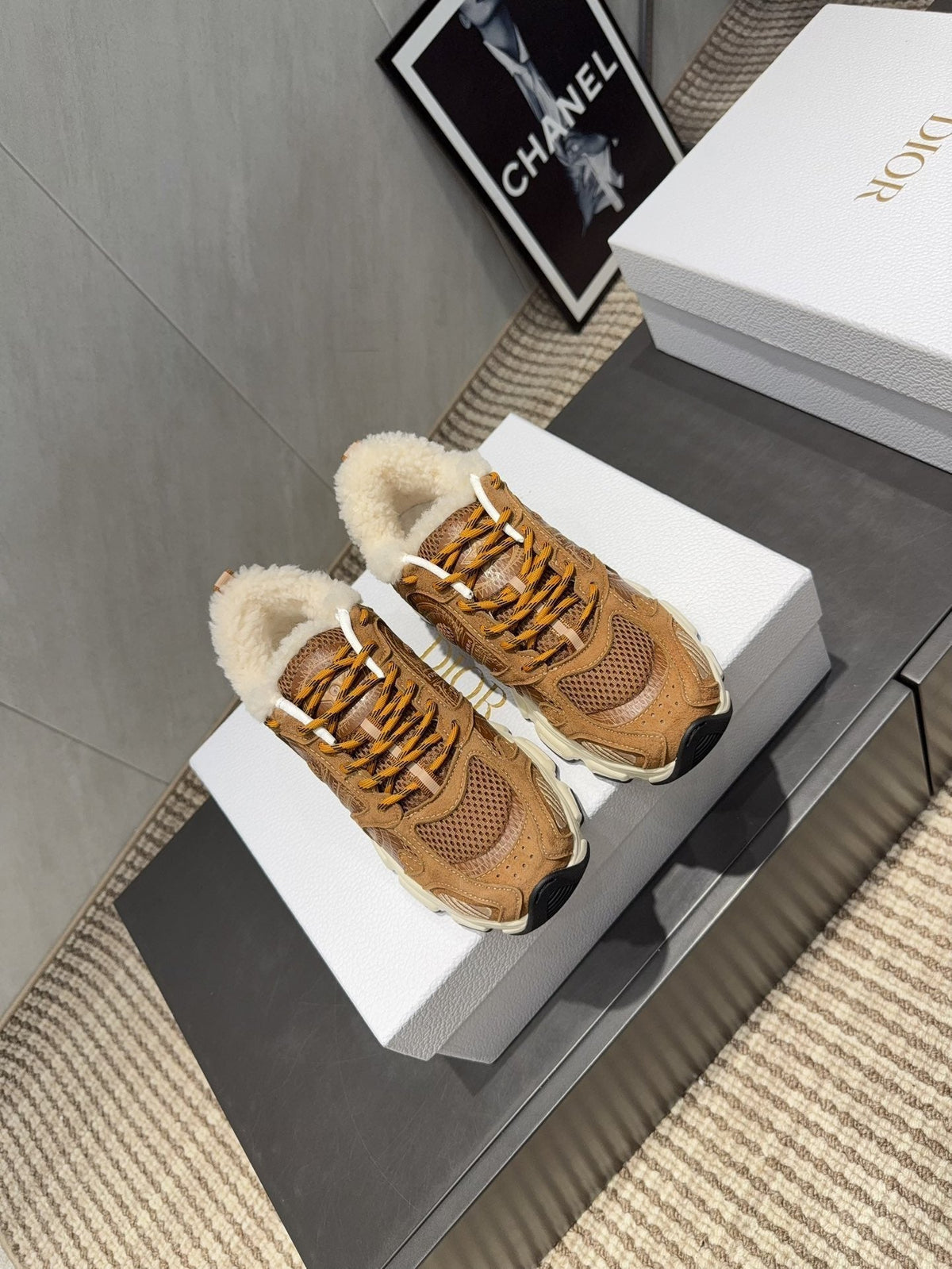 CD platform casual sneaker brown wool suede mesh 539677