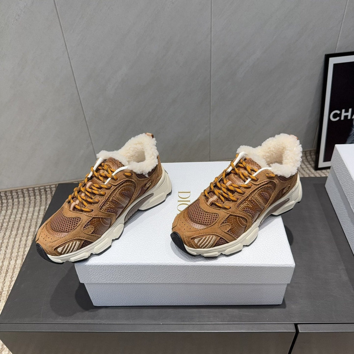 CD platform casual sneaker brown wool suede mesh 539677