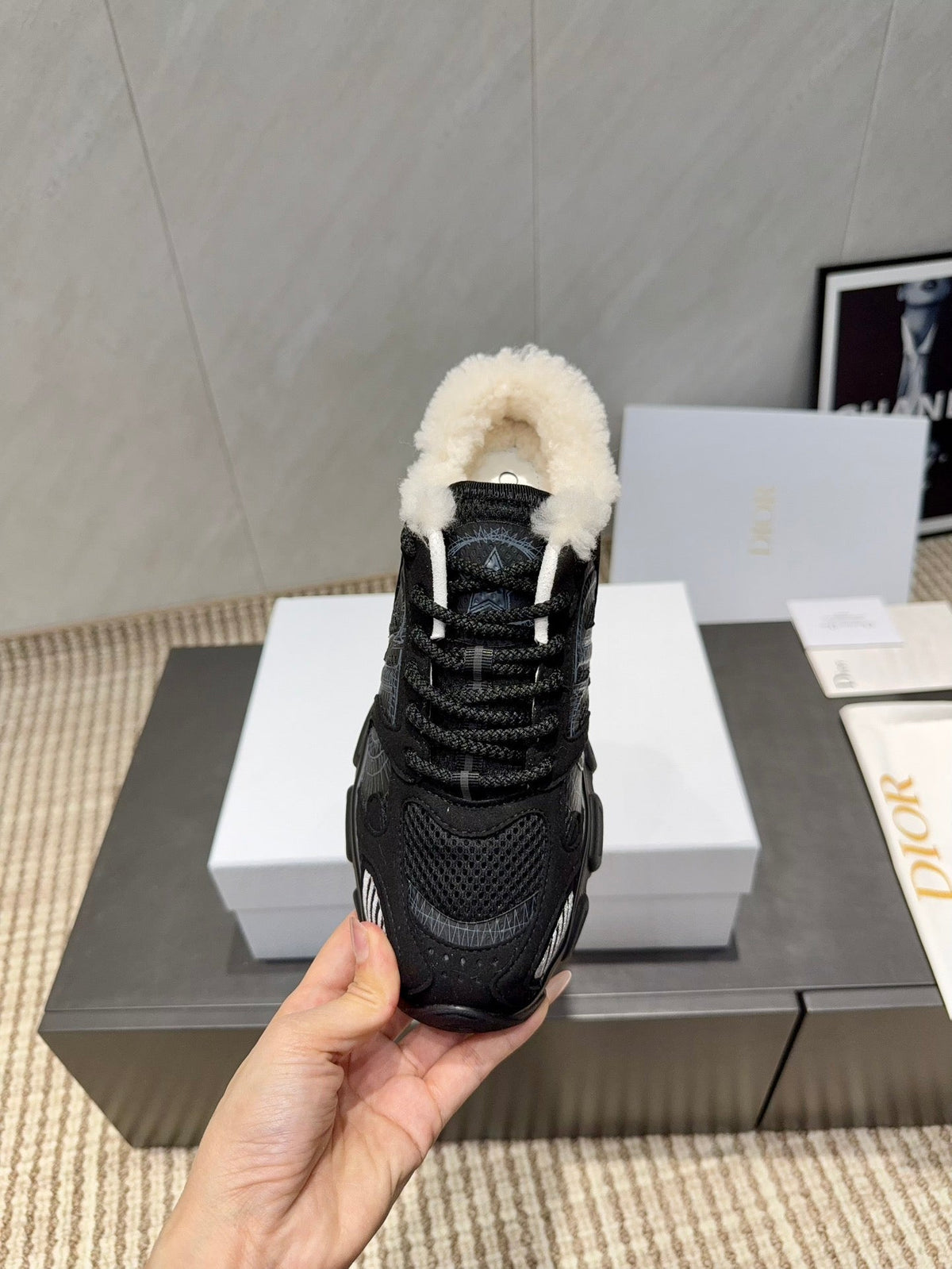 CD platform casual sneaker black wool suede mesh 539678