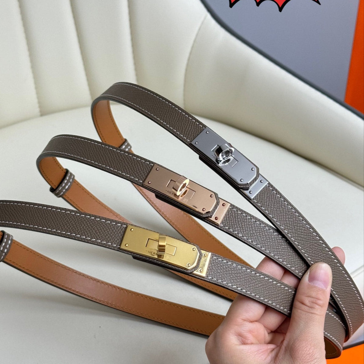 HM Kelly Belt 18mm Elephant Gray Epsom Leather