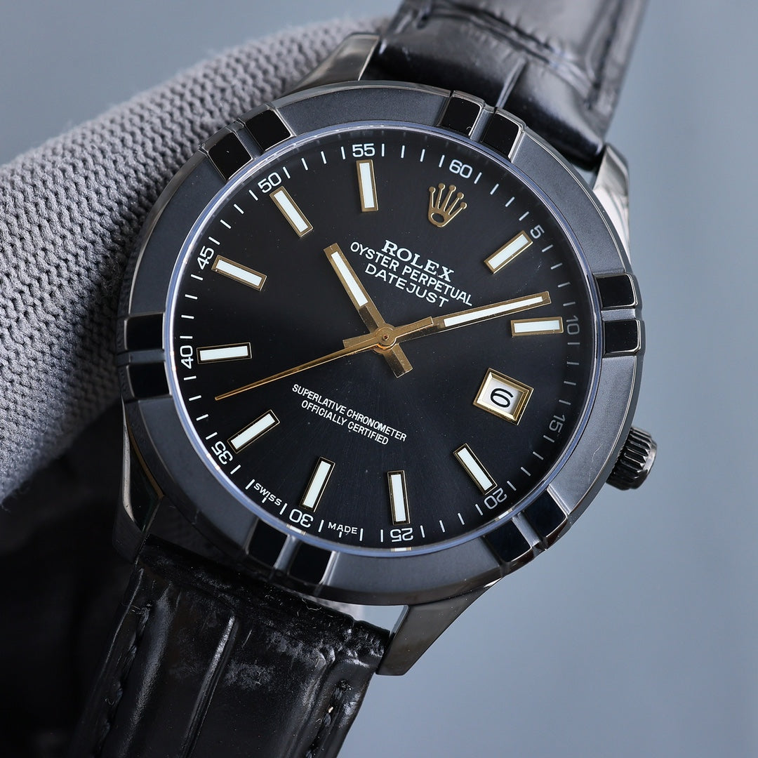Rolex 25 Datejust 40mm Black White Calfskin Belt