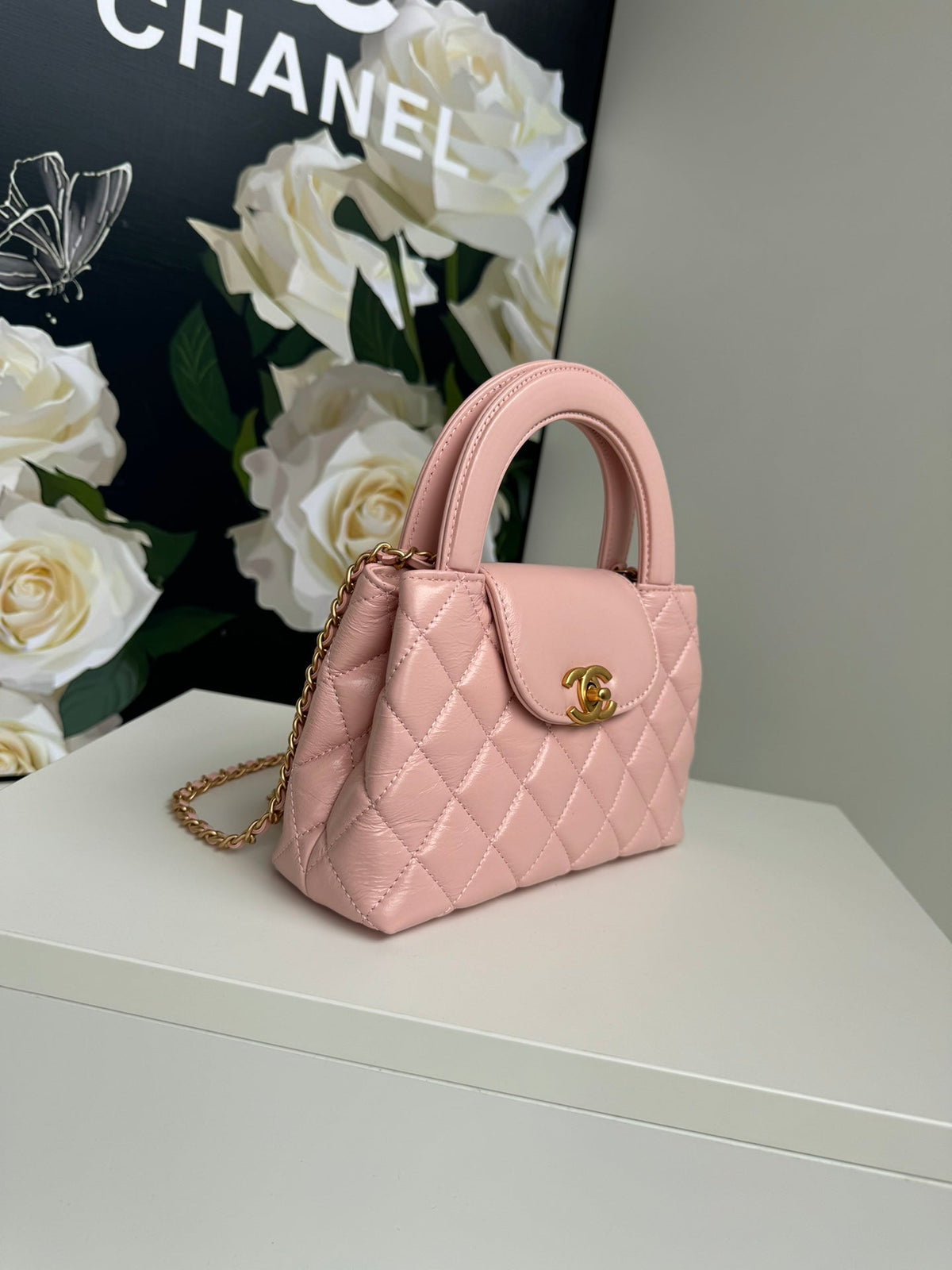 cc 24a nano 19cm kelly shopper bag pastel pink lambskin