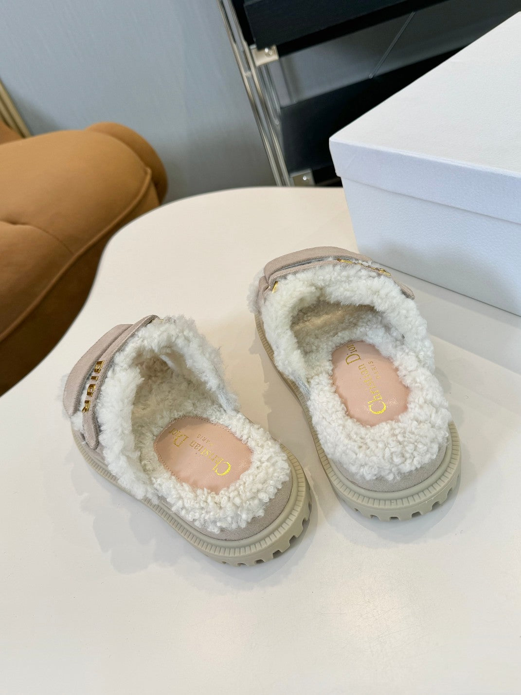 CD Dioract Slide Grey Suede And Fleece Lining