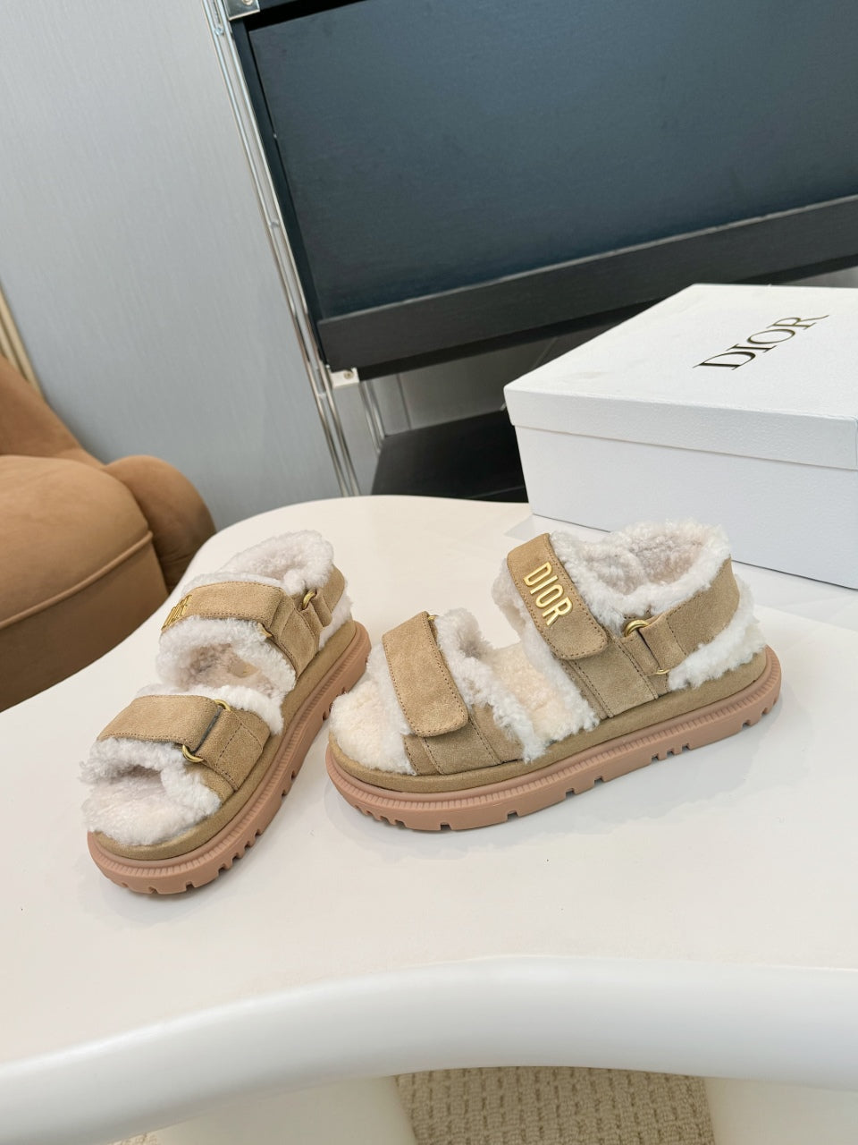 CD Dioract Sandal Beige Suede Wool 529373
