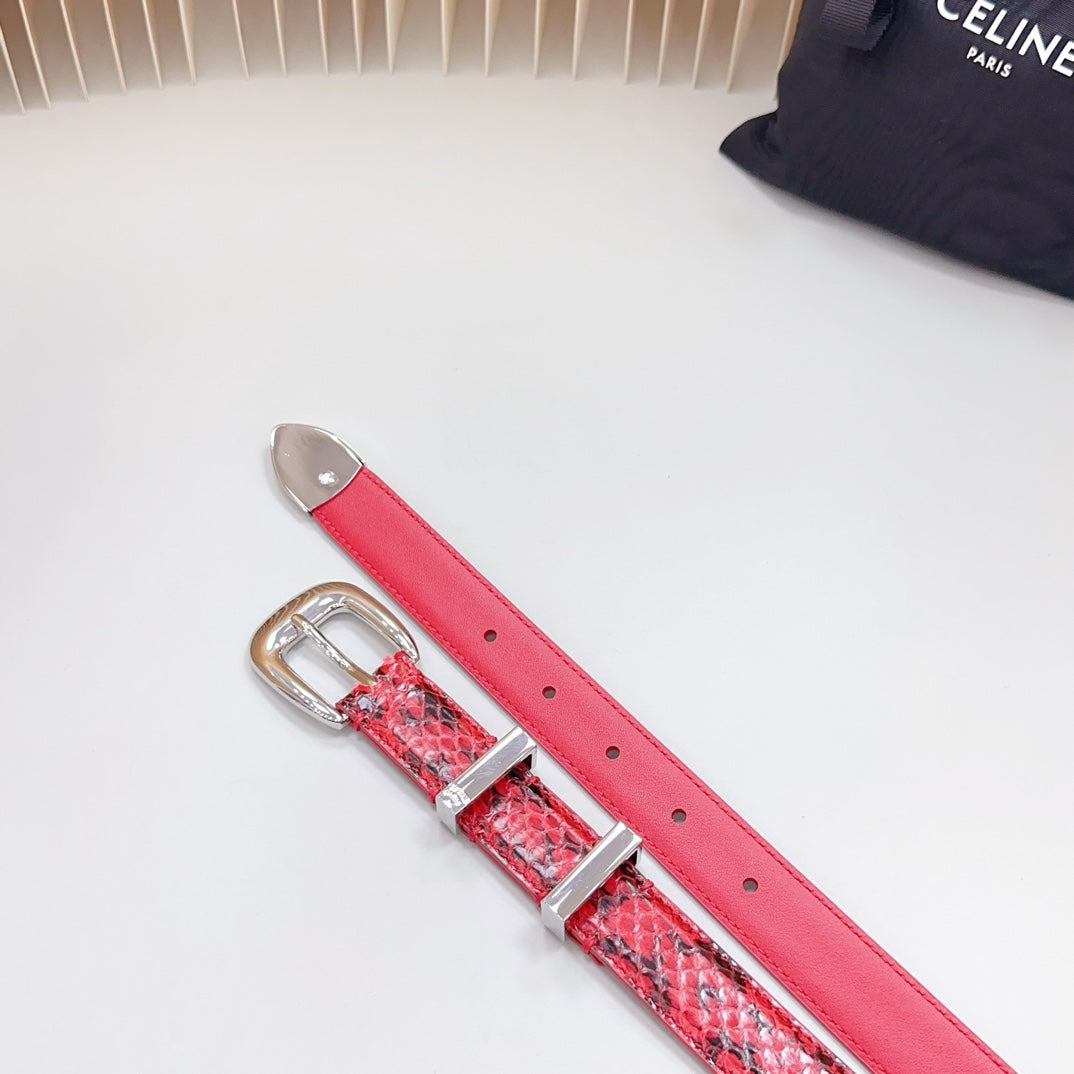 Medium Western Belt 25mm Red Black Snake Embossed Calfskin Silver Loop Shw