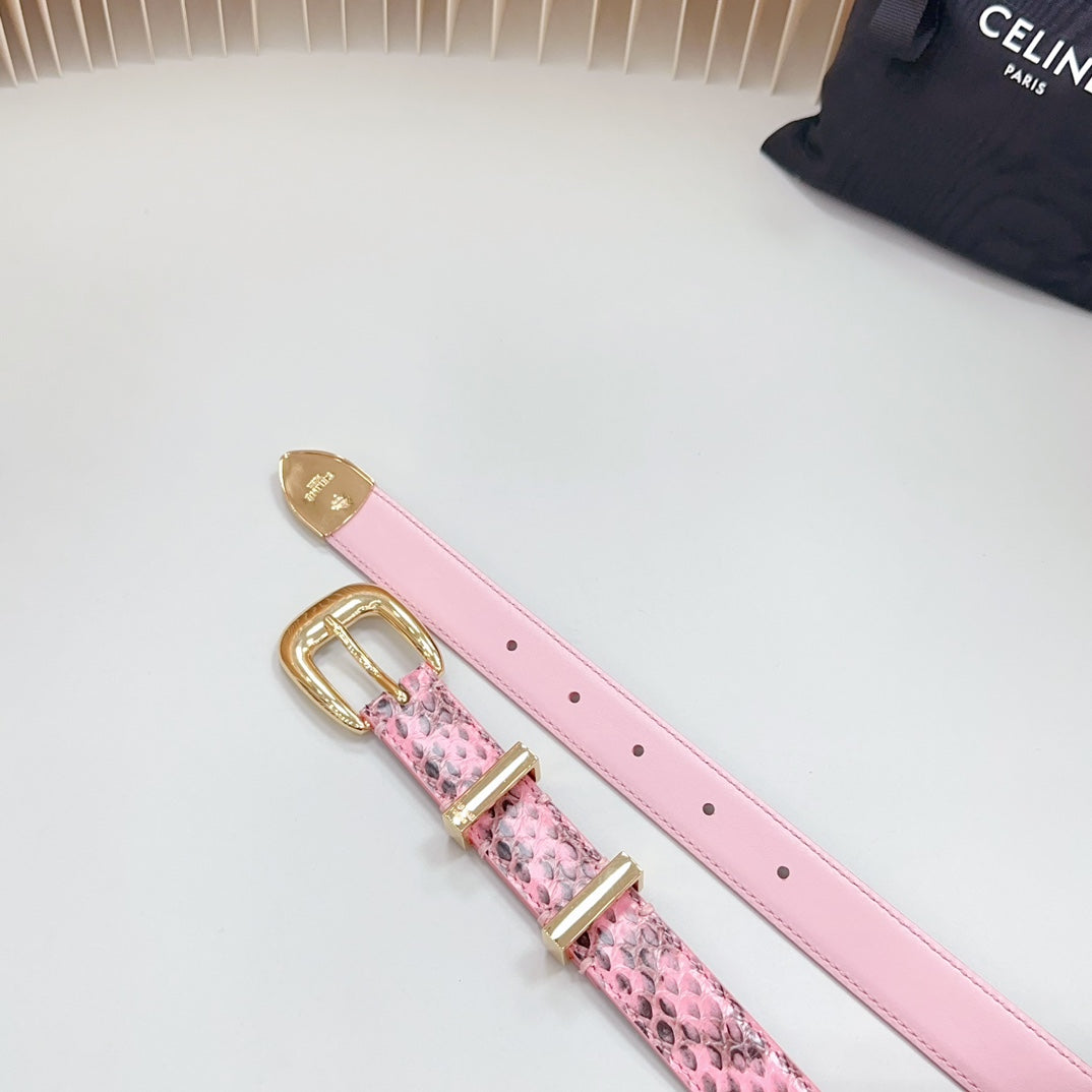 Medium Western Belt 25mm Pink Black Snake Embossed Calfskin Gold Loop Ghw