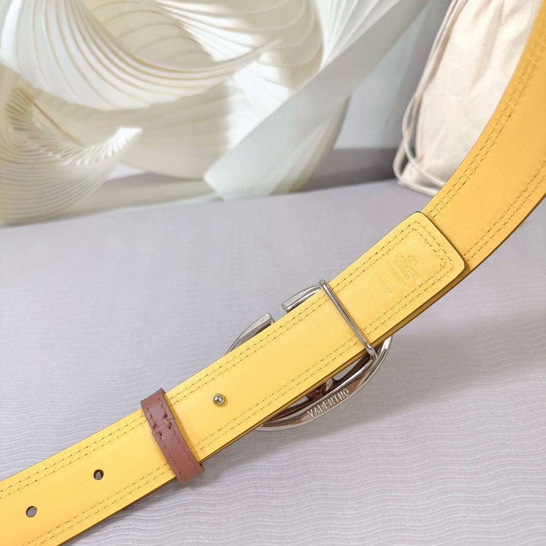 The Bold Edition Belt 30mm Brown Yellow Calfskin Silver Buckle