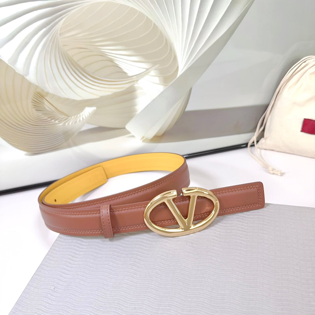 The Bold Edition Belt 30mm Brown Yellow Calfskin Shiny Gold Buckle