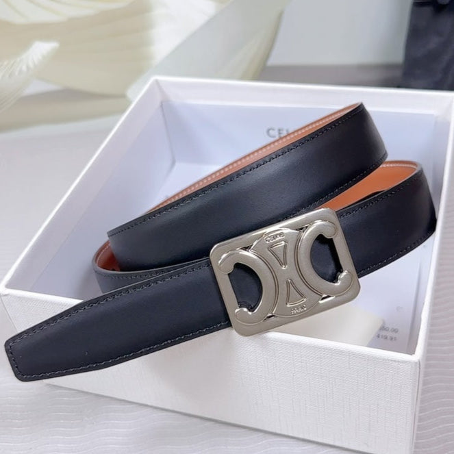 CEL Silver Buckle Belt 25mm Black Calfskin 178252