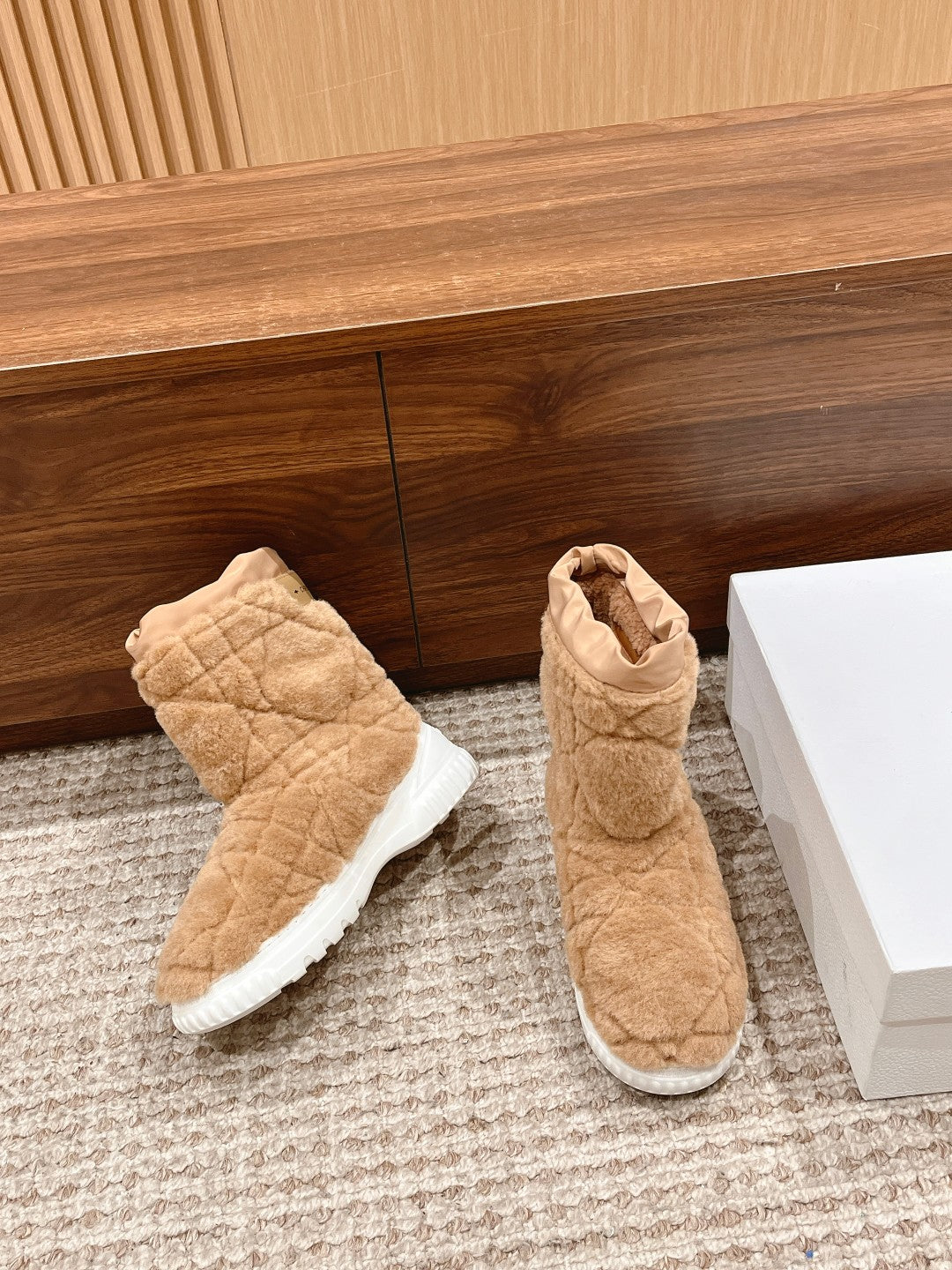 CD Ankle Boots Beige Fleece And Windbreaker Fabric