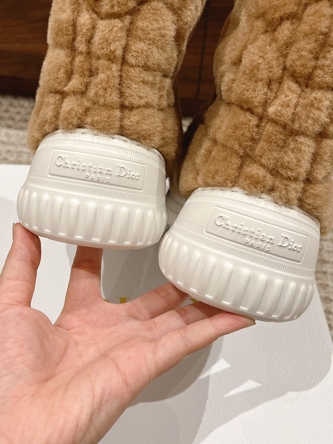 CD Ankle Boots Beige Fleece And Windbreaker Fabric