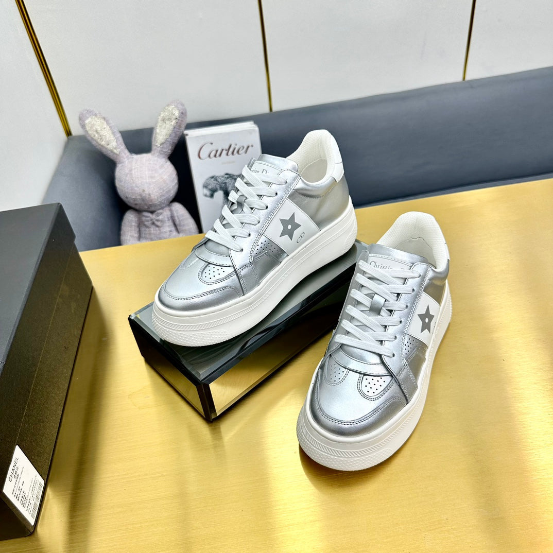 CD Star Platform Sneaker In Silver Mix White Calfskin 111090
