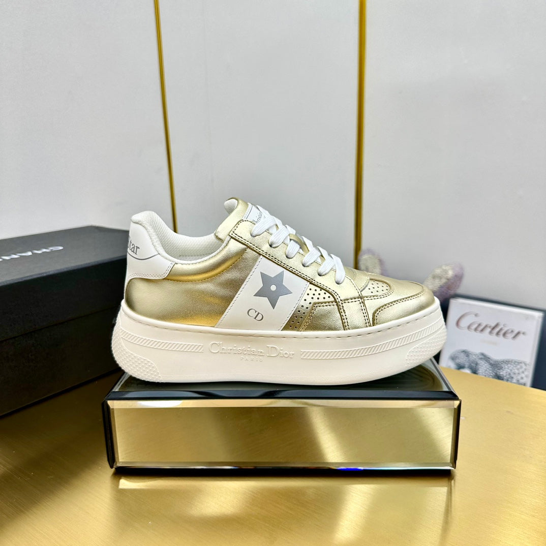 CD Star Platform Sneaker In Gold Mix White Calfskin 111092