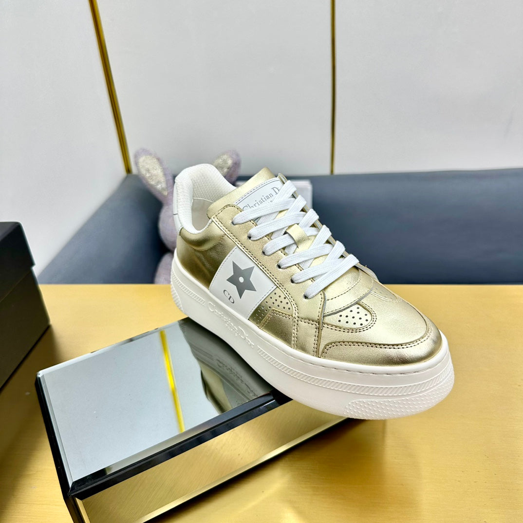 CD Star Platform Sneaker In Gold Mix White Calfskin 111092