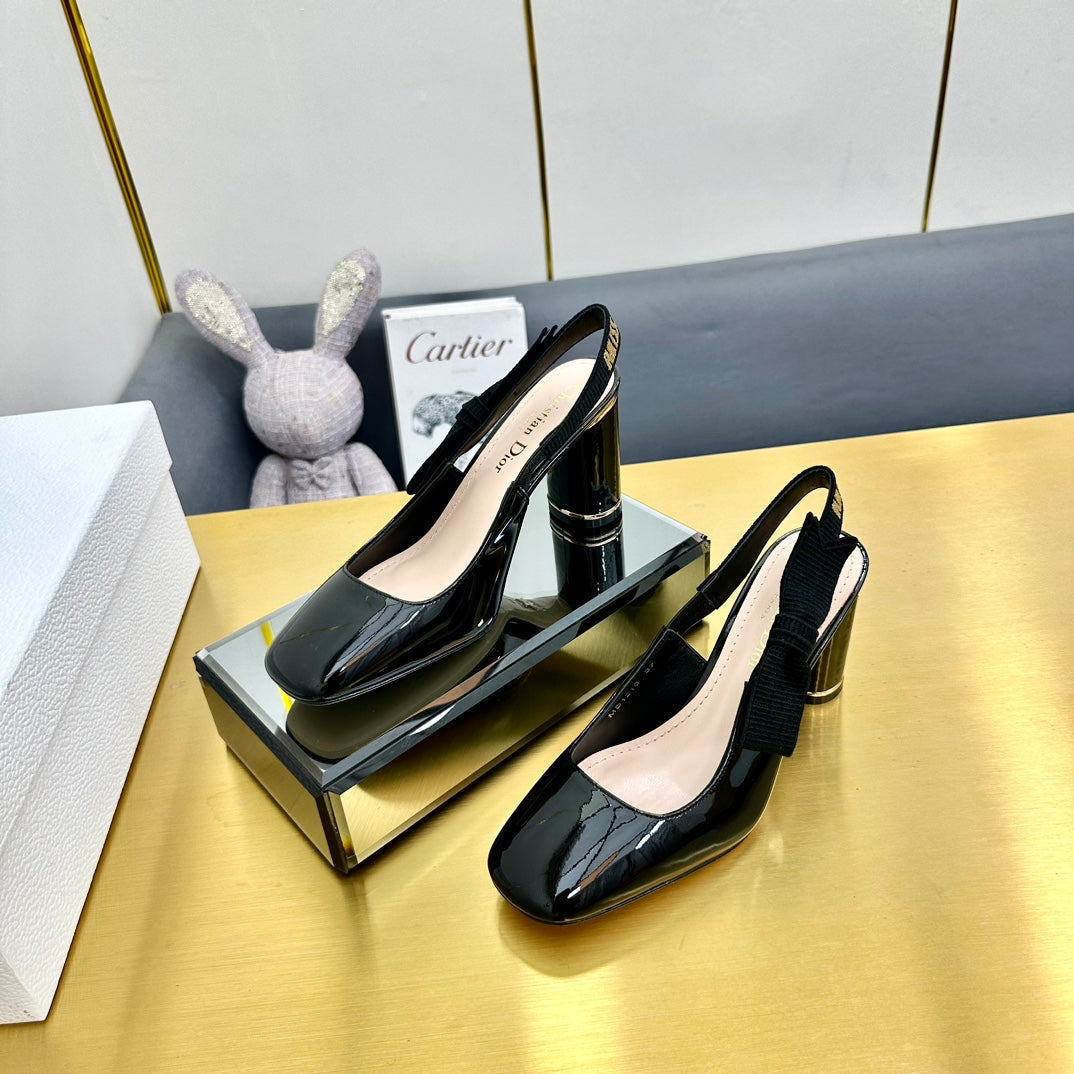 Miss Dior Paris Slingback Pump In Glossy Black Lambskin 111024