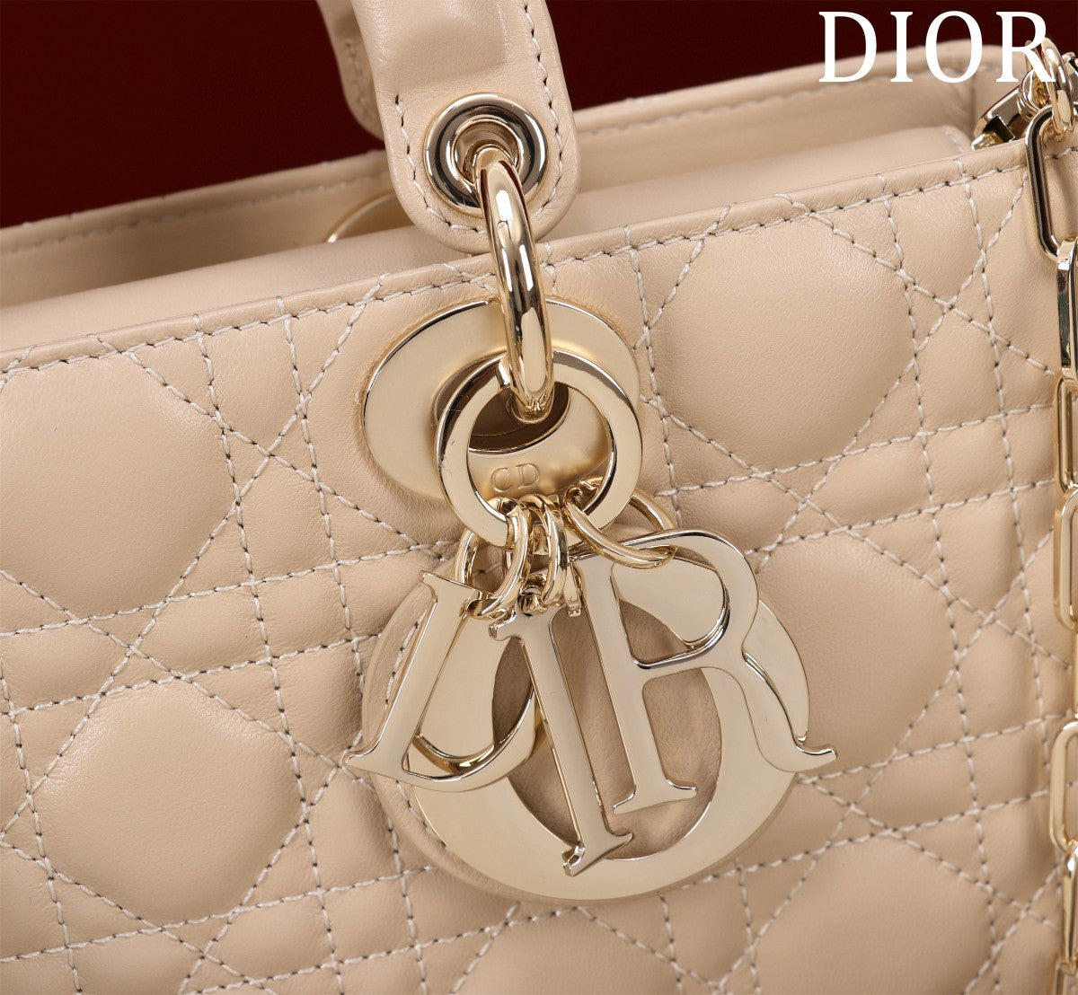 medium lady d-joy 26 light beige lambskin